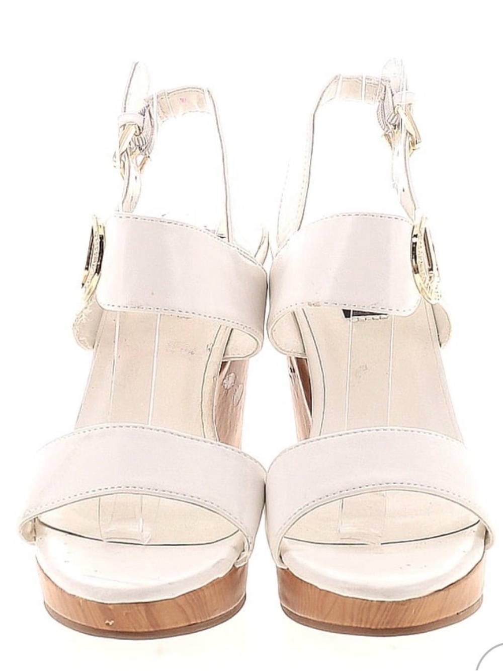 Jones New York Cream Wedge Sandals with Gold Buckle